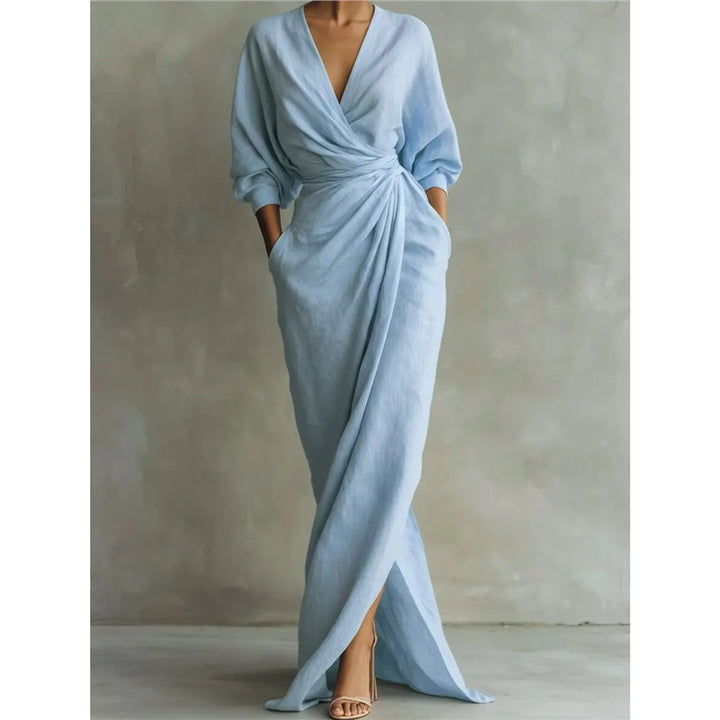Pink Linen Wrap Maxi Dress