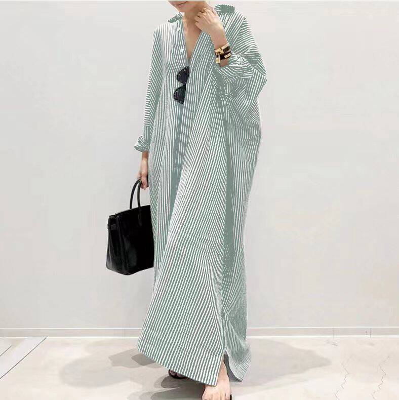 Striped Cotton Maxi Shirt Dress