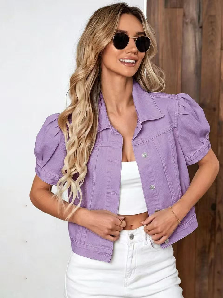 Puff Sleeve Cropped Denim Jacket