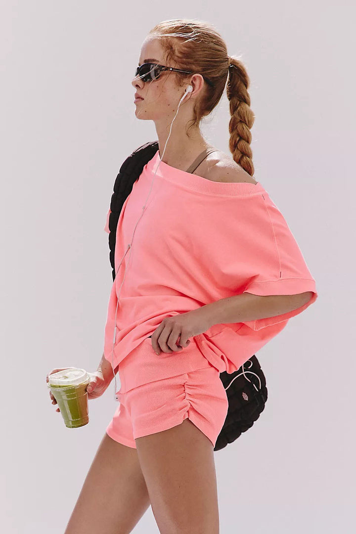 Color-Block Cropped Tee &amp;amp; Low-Rise Shorts Two-Piece Set