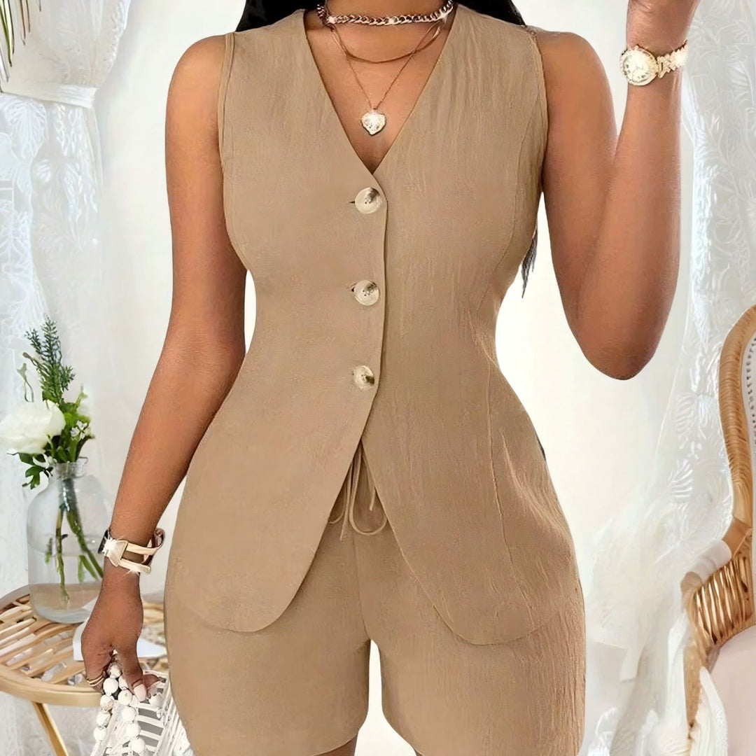 Cotton Textured Vest &amp;amp; Shorts Two-Piece Set