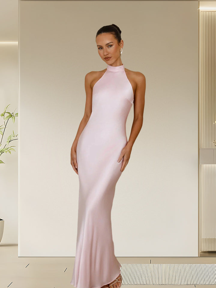 Halter Neck Satin Maxi Dress | Elegant Mermaid Evening Gown