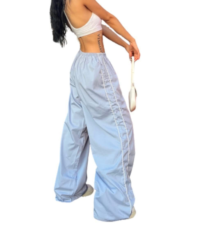 High-Waisted Side-Stripe Wide-Leg Parachute Pants