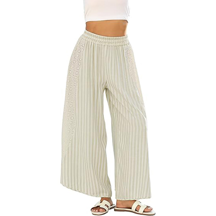 Striped Wide Leg Pants with Crochet Lace Side Panels