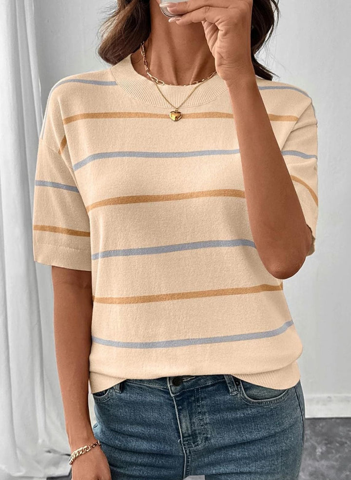 Multicolor Stripe Short Sleeve Knit Top