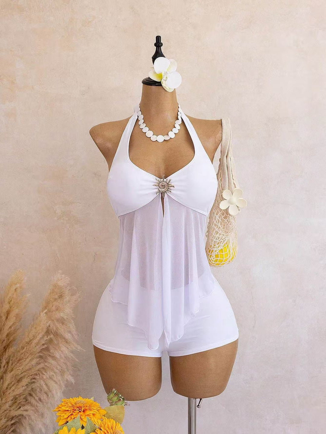 Sun-Embellished Halter Cover-Up Set
