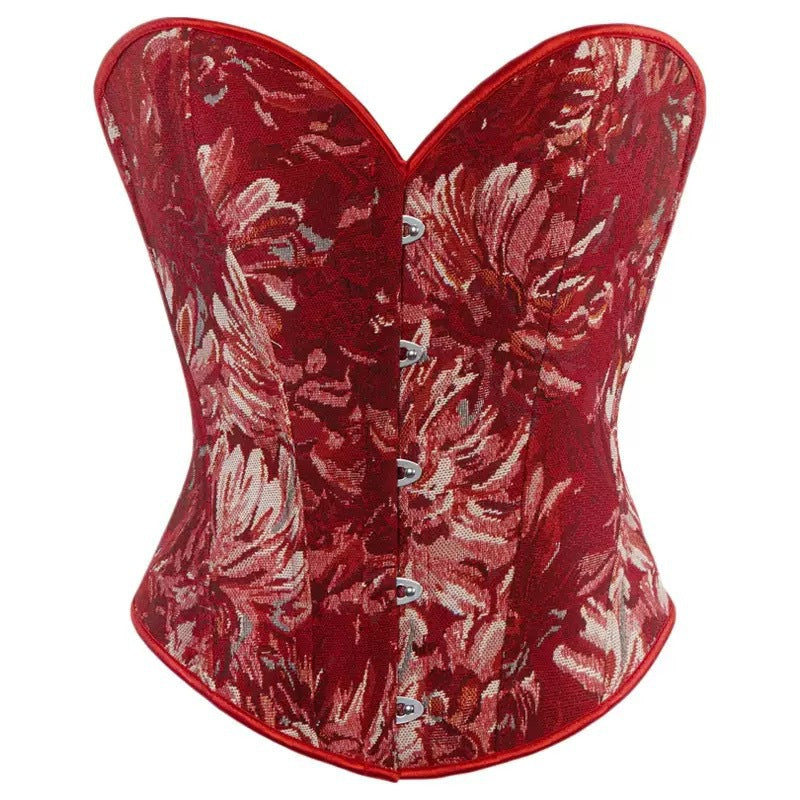Womens Vintage Floral Denim Overbust Corset Bustier Top