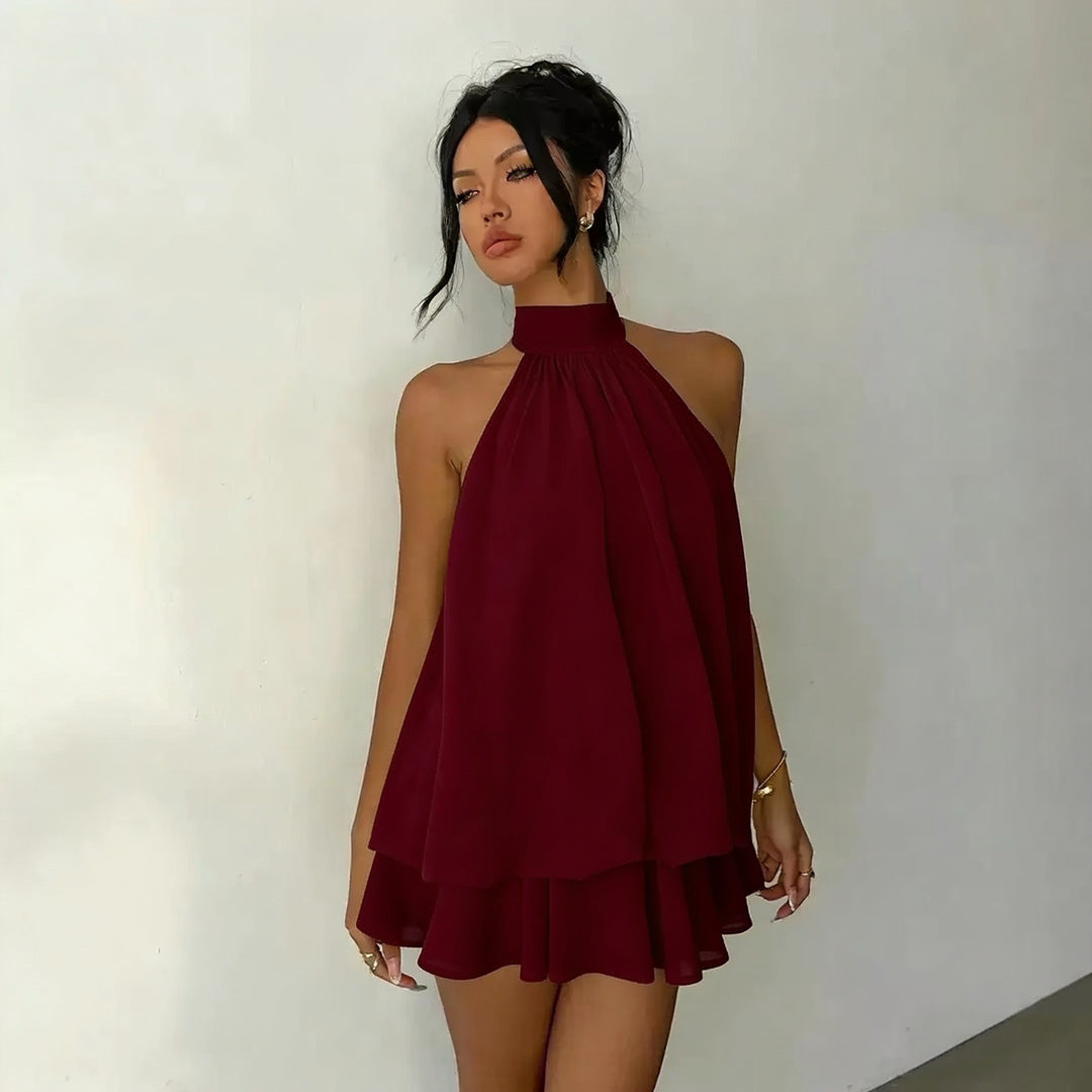 Halter Neck Chiffon Mini Dress