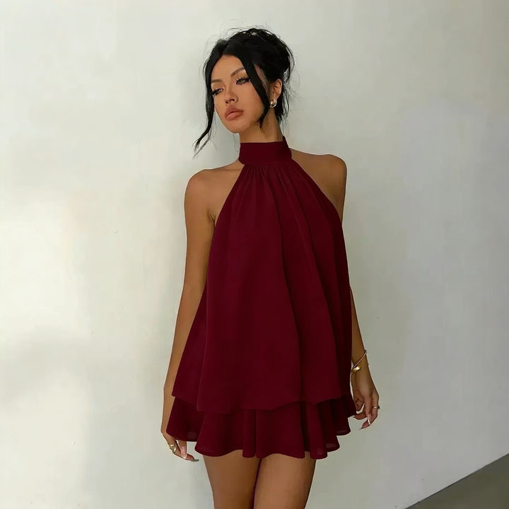 Halter Neck Chiffon Mini Dress