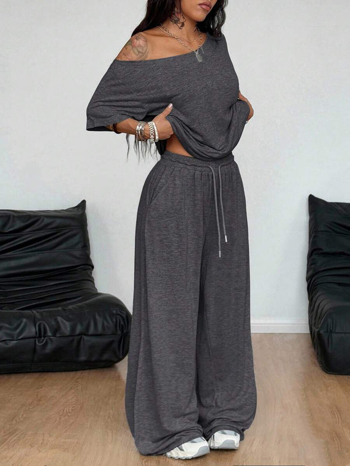 Off-ShoulderTop &amp;amp; Wide Leg Pants Loungewear Set
