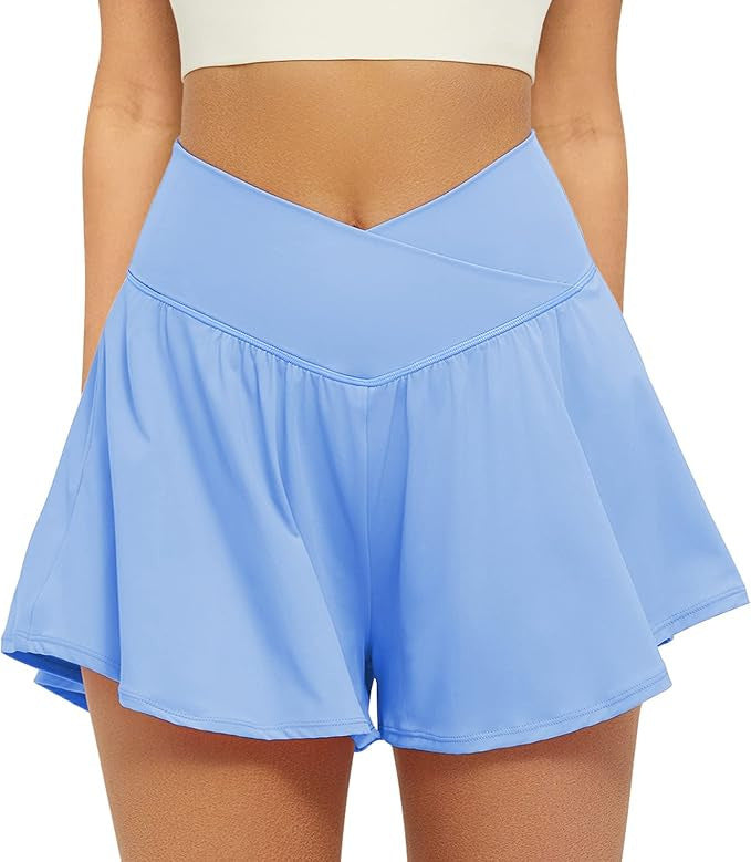 Crossover Athletic Shorts for Women 2 in 1 Flowy Running Shorts