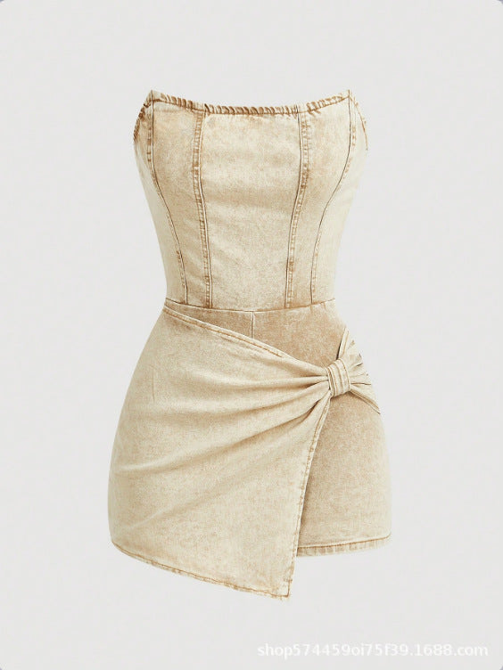 Strapless Denim Skort Romper