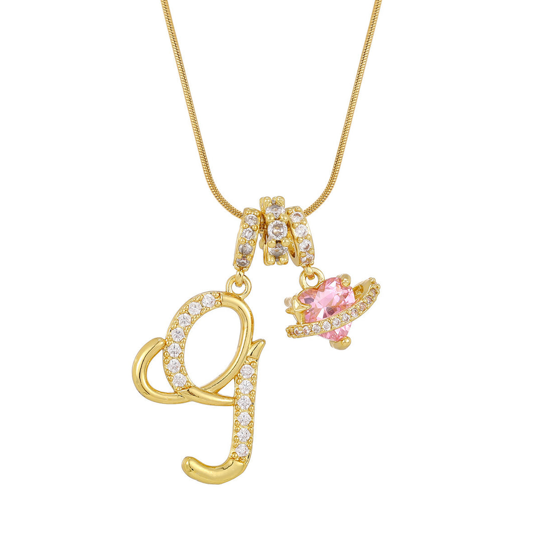 Personalized Pink Heart Saturn Initial Necklace – Dainty Gold &amp; Silver Letter Jewelry