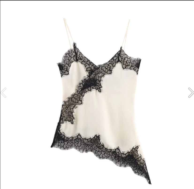 Lace Trim Satin Asymmetrical Slip Dress