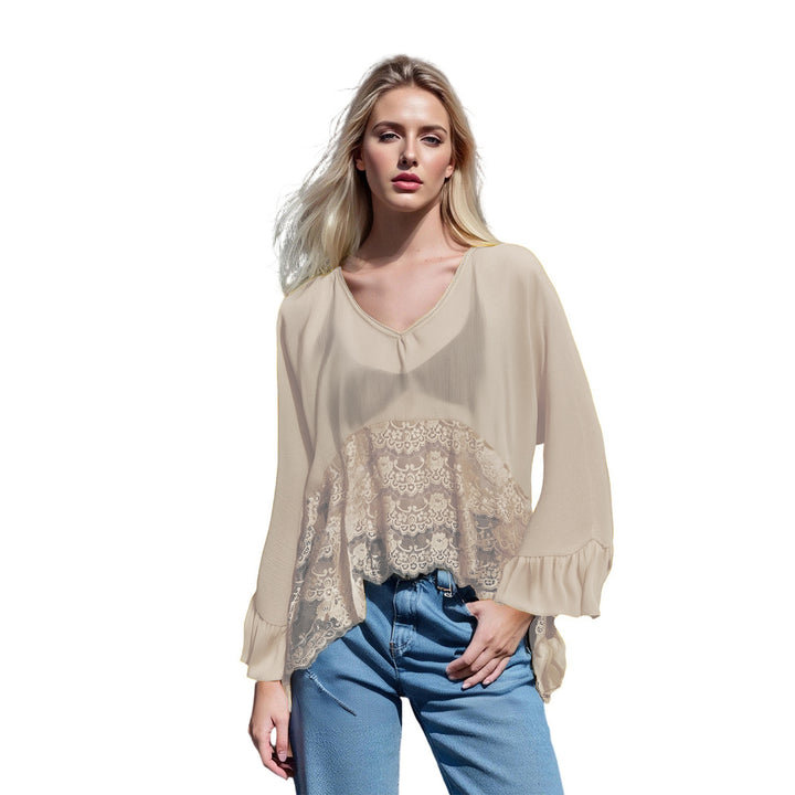 Boho Sheer Lace Ruffle Blouse