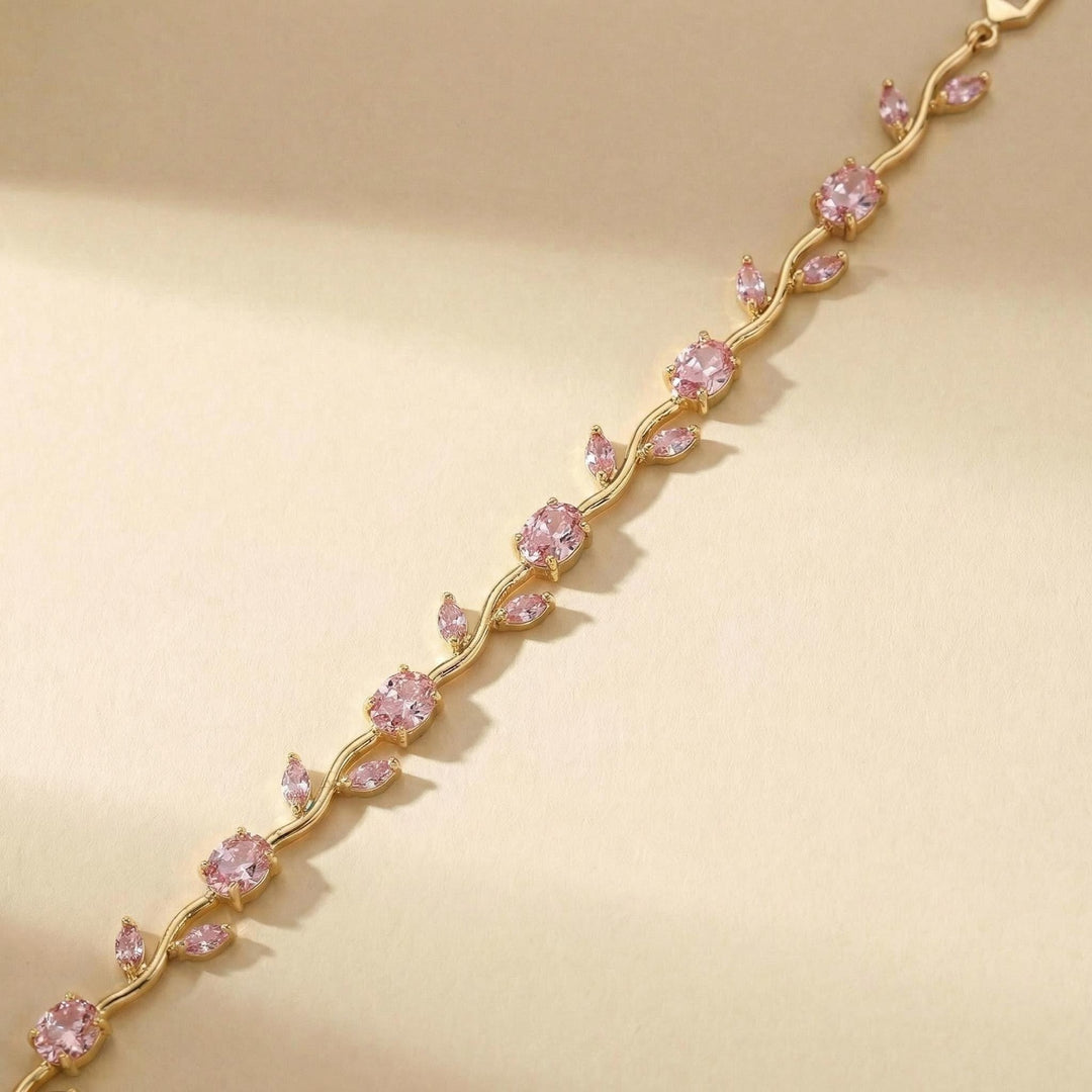 Gold Tone Multicolor Gem Vine Leaf Bracelet | Vintage Nature-Inspired CZ Cuff