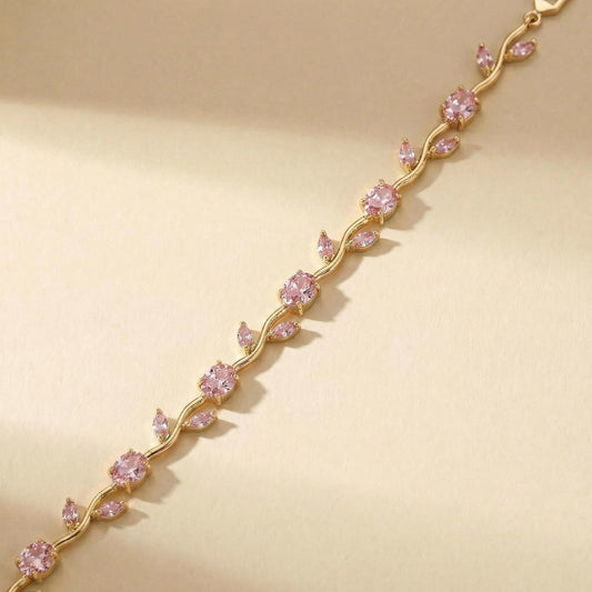 Gold Tone Multicolor Gem Vine Leaf Bracelet | Vintage Nature-Inspired CZ Cuff