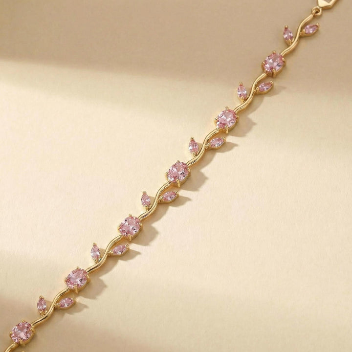 Gold Tone Multicolor Gem Vine Leaf Bracelet | Vintage Nature-Inspired CZ Cuff