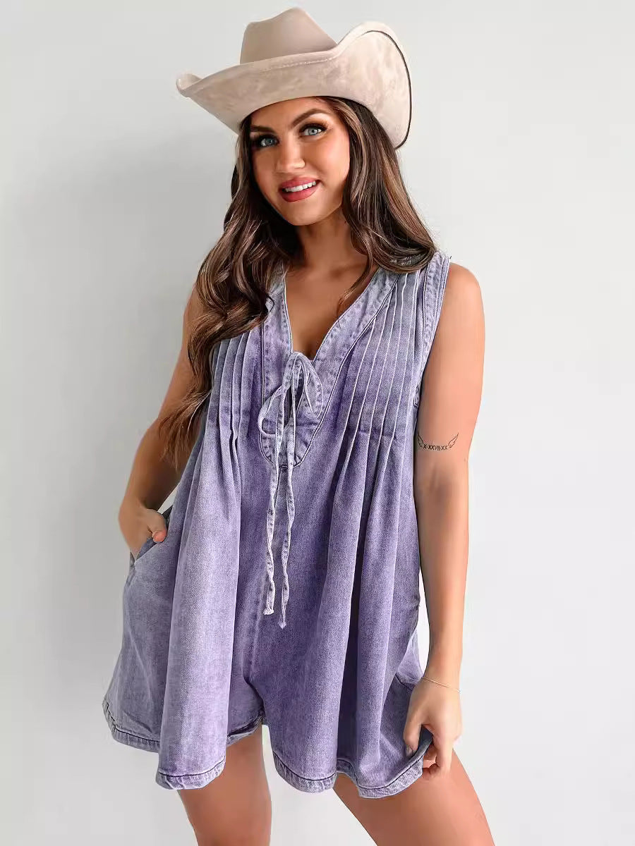 Light Blue Washed Denim Sleeveless Romper