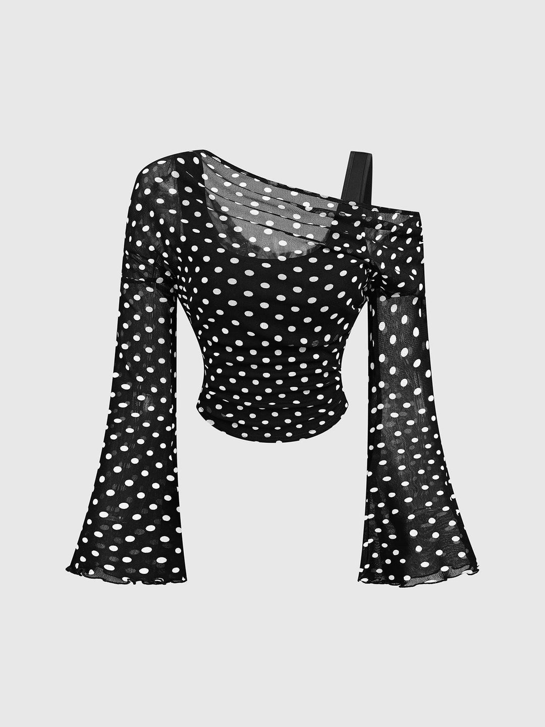 Off-Shoulder Mesh Flare Sleeve Cropped Top