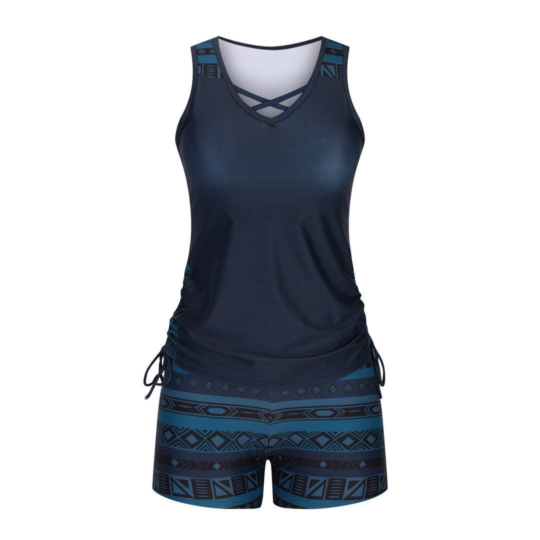 Women Fashion Two-Piece Tankini Set, Criss Cross &amp; Drawstring Design