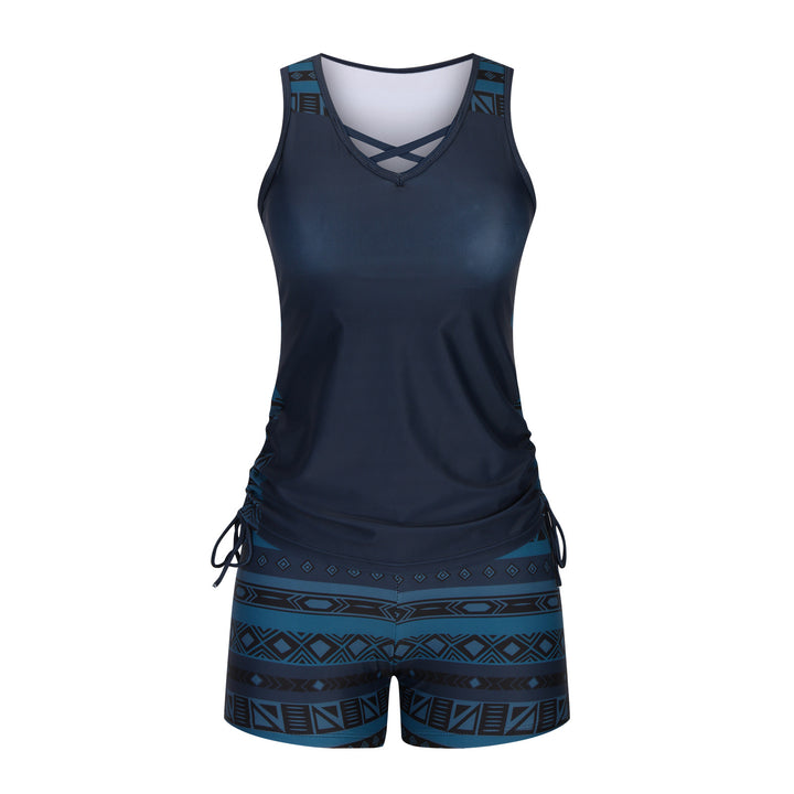 Women Fashion Two-Piece Tankini Set, Criss Cross &amp; Drawstring Design