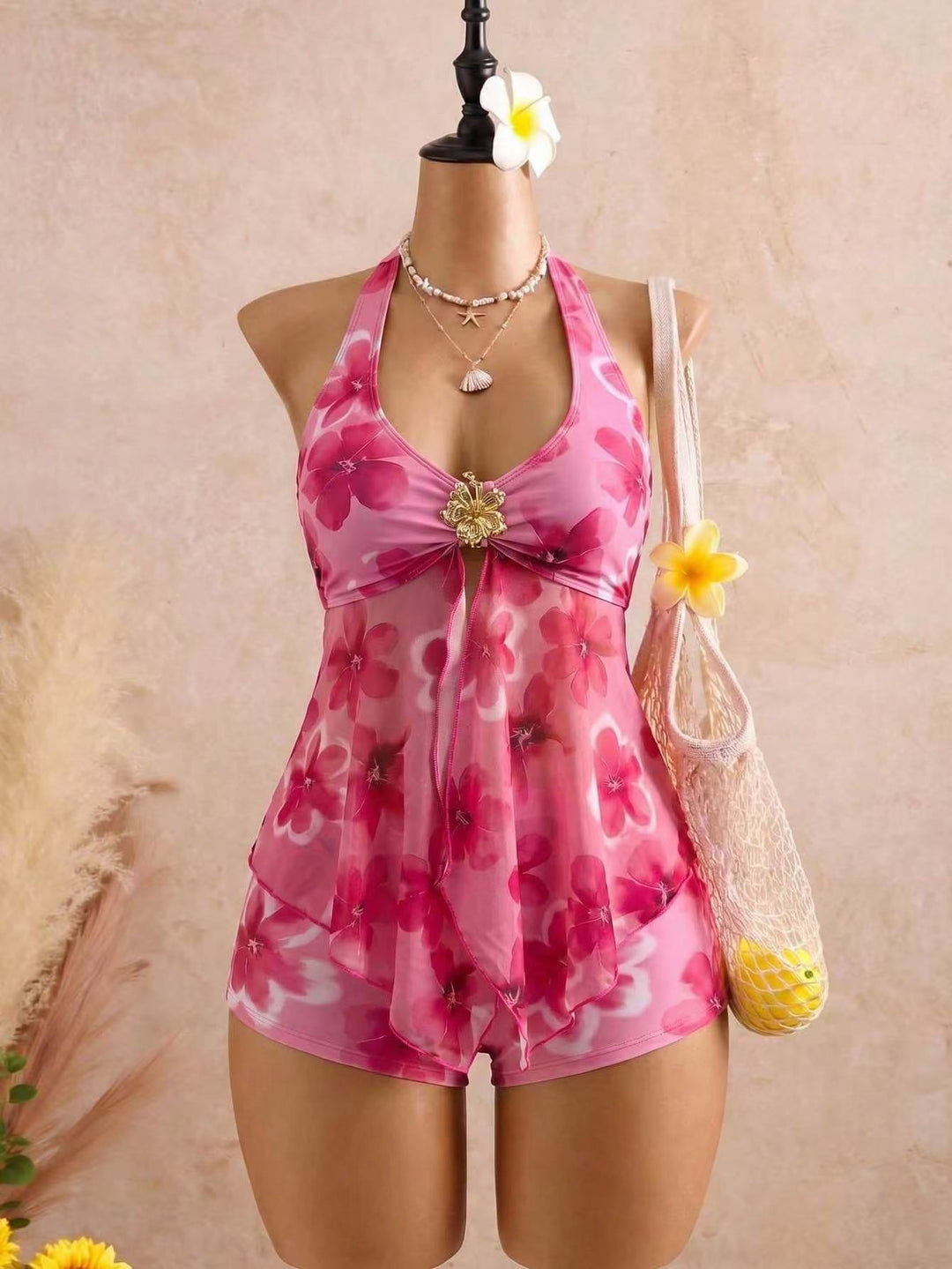 Sun-Embellished Halter Cover-Up Set
