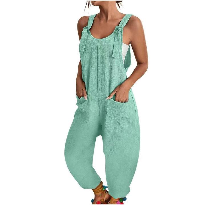Textured Knotted Strap Loose Jumpsuit