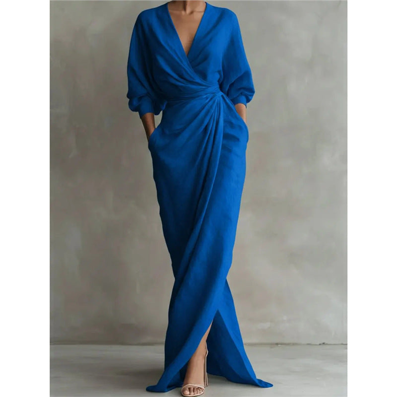 Pink Linen Wrap Maxi Dress