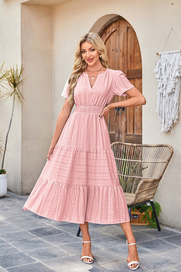 Navy Blue Tiered Smocked Waist Midi Dress