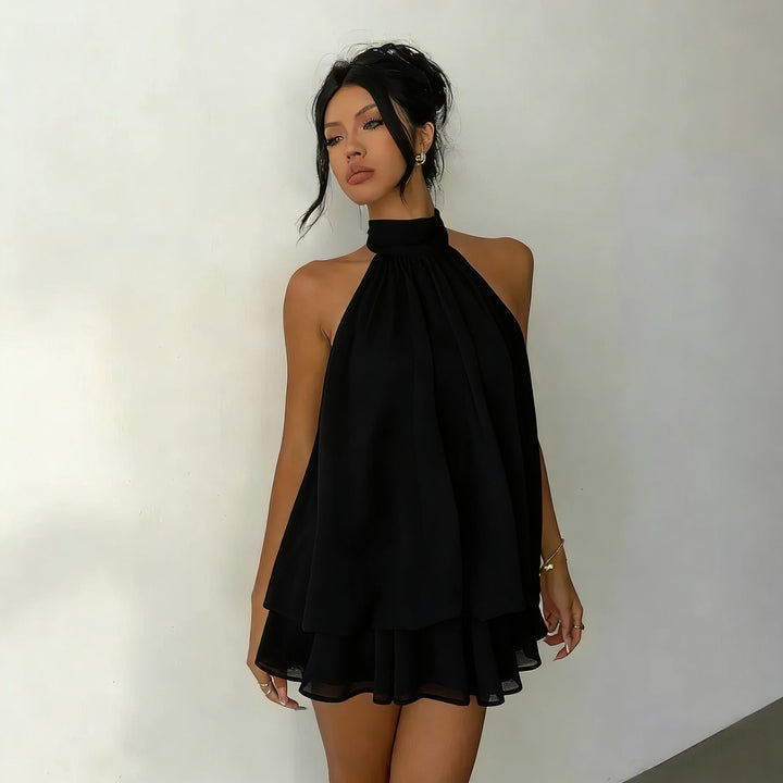 Halter Neck Chiffon Mini Dress