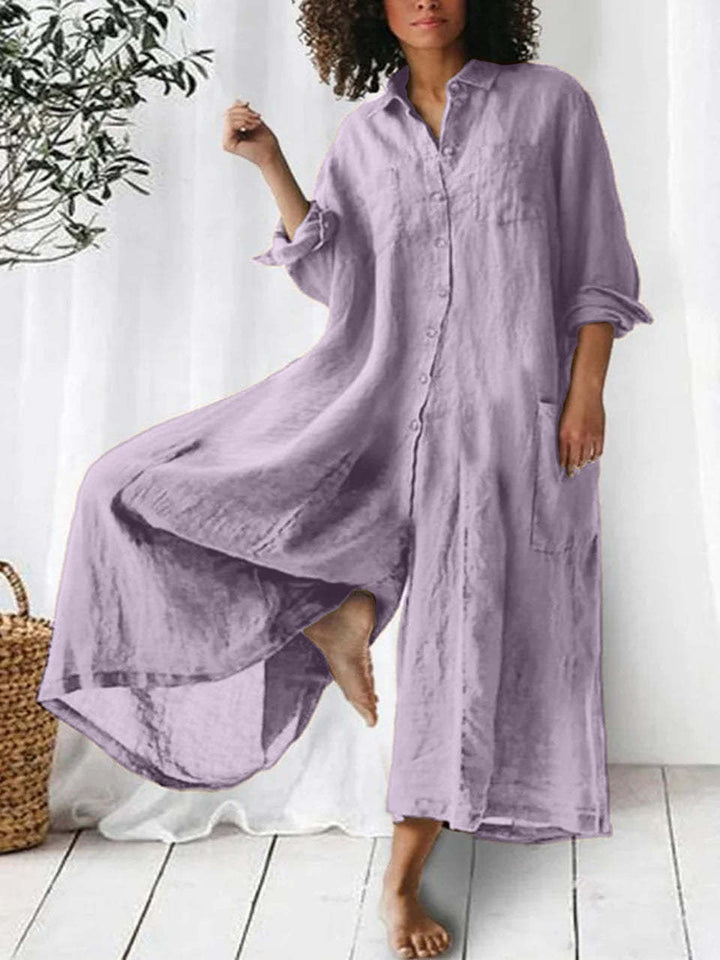 Oversized Black Linen Blend Button Down Maxi Shirt Dress With Side Pockets