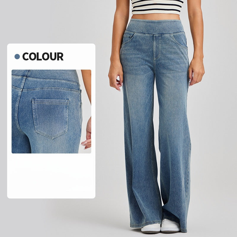 High-Waisted Stretch Pull-On Wide Leg Jeans | Ultra Comfort Soft Denim Pants