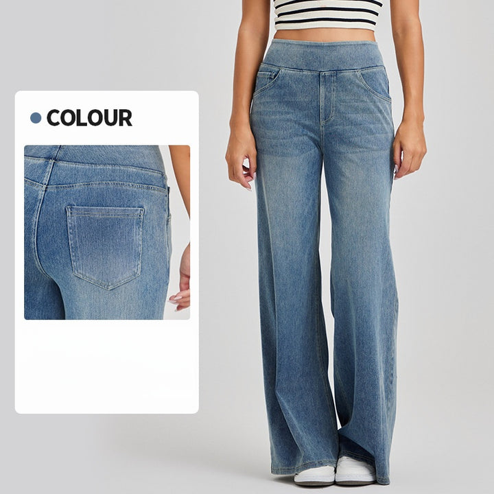High-Waisted Stretch Pull-On Wide Leg Jeans | Ultra Comfort Soft Denim Pants