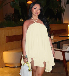 Halter Backless Layered Chiffon Mini Dress