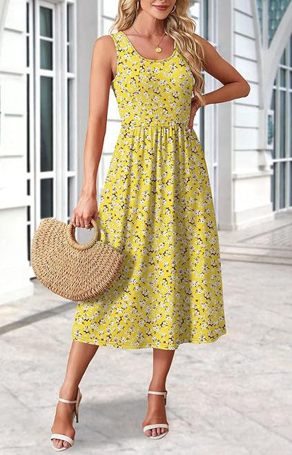 Women Summer Dress 2026 Floral Print A-Line Sleeveless Casual Sundress