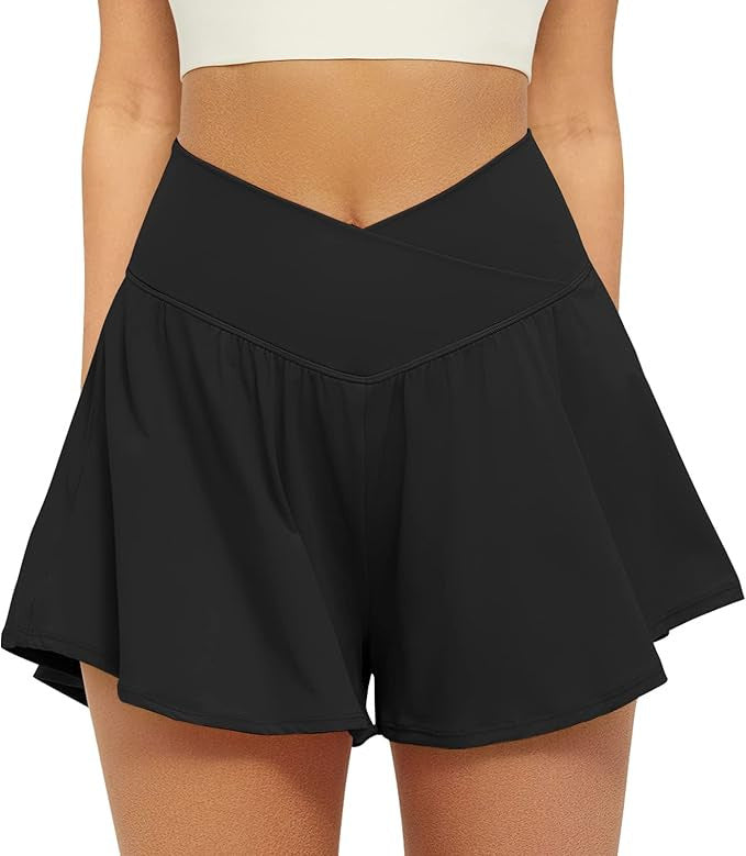 Crossover Athletic Shorts for Women 2 in 1 Flowy Running Shorts