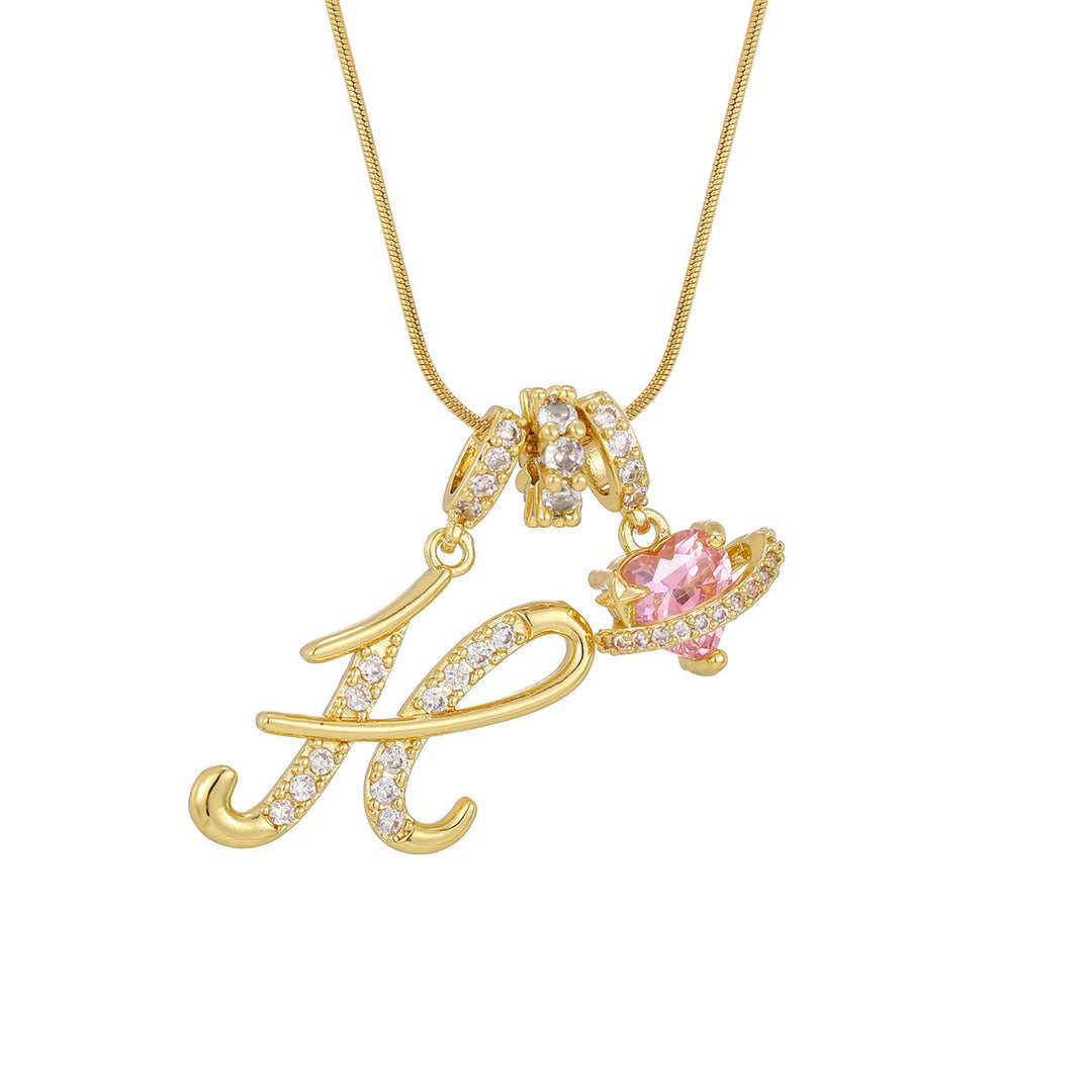 Personalized Pink Heart Saturn Initial Necklace – Dainty Gold &amp; Silver Letter Jewelry