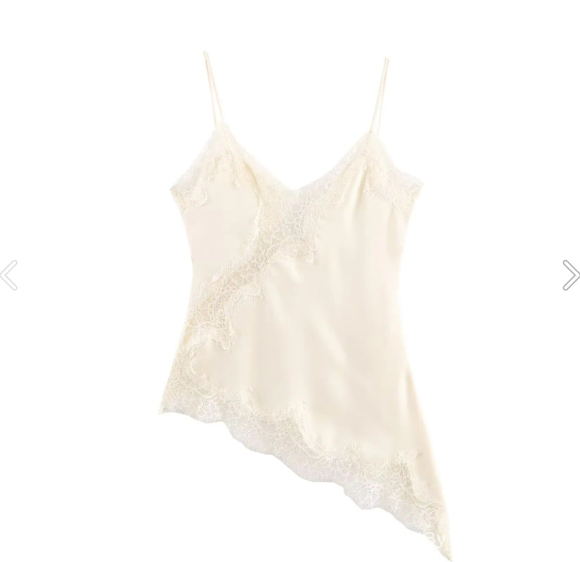 Lace Trim Satin Asymmetrical Slip Dress