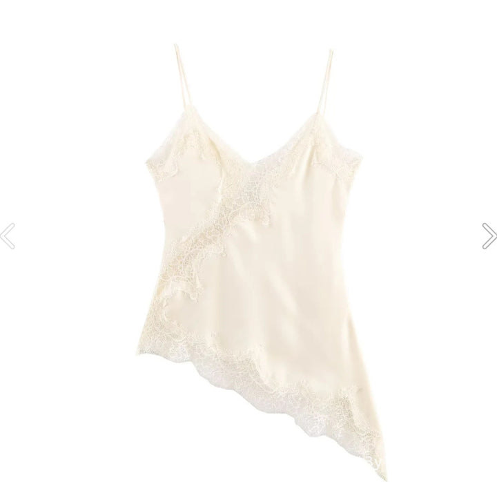 Lace Trim Satin Asymmetrical Slip Dress