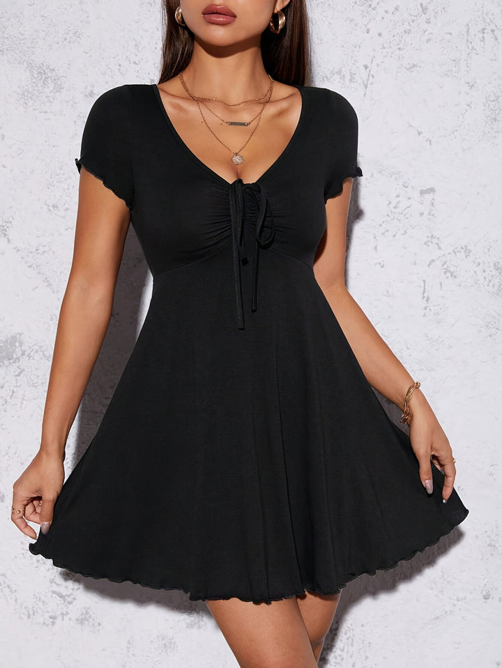 Women Ruched Drawstring A-Line Mini Dress
