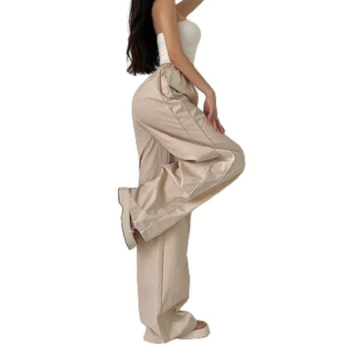 High-Waisted Side-Stripe Wide-Leg Parachute Pants