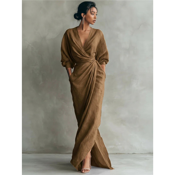 Pink Linen Wrap Maxi Dress