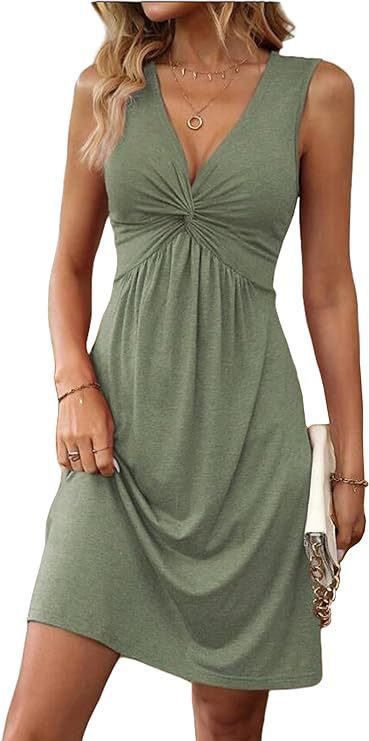 Sleeveless V-Neck Twist-Front A-Line Dress