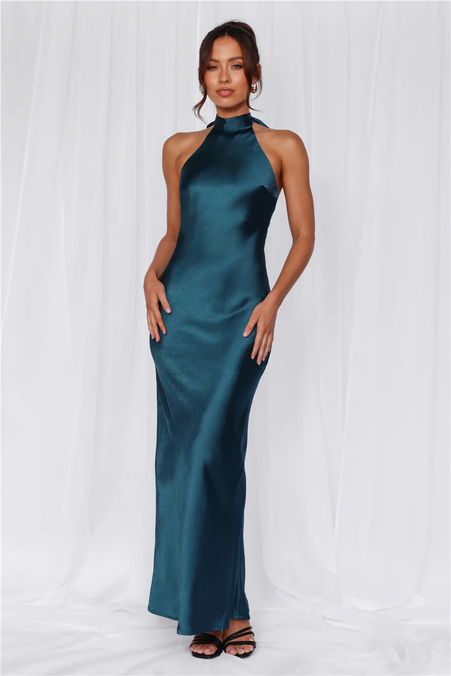 Halter Neck Satin Maxi Dress | Elegant Mermaid Evening Gown
