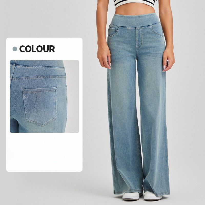 High-Waisted Stretch Pull-On Wide Leg Jeans | Ultra Comfort Soft Denim Pants