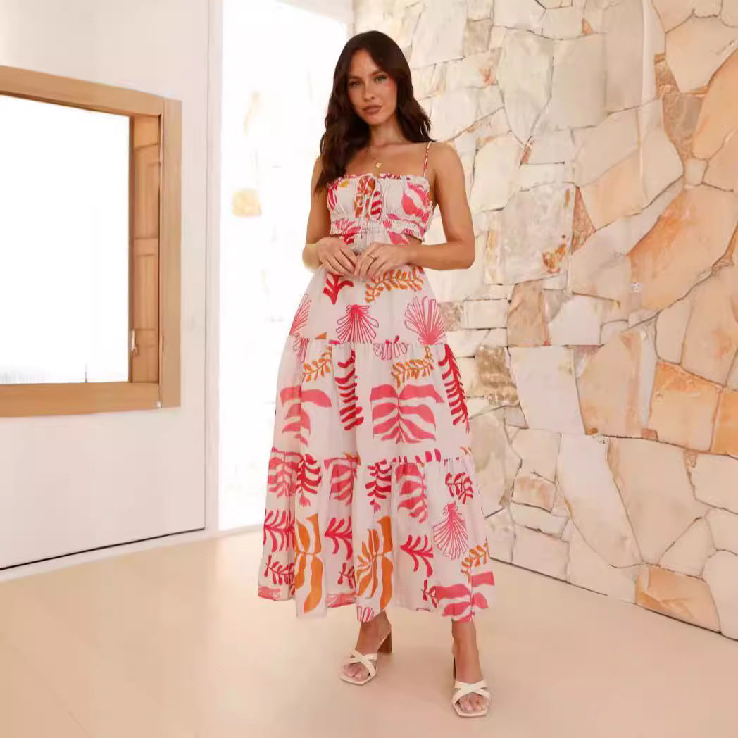 Spaghetti Strap Cutout Tiered Maxi Dress