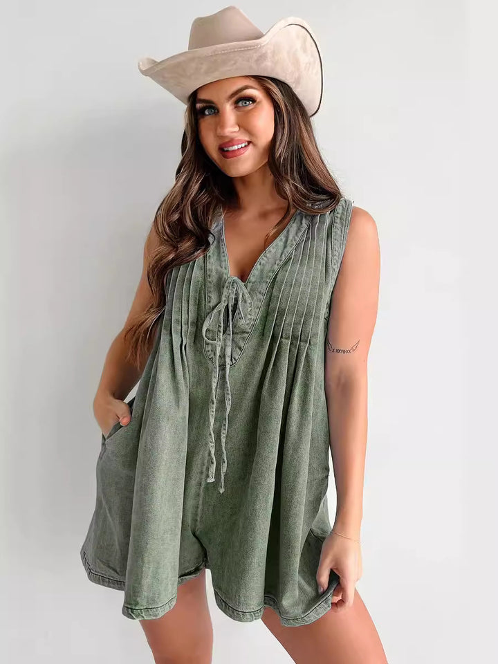 Light Blue Washed Denim Sleeveless Romper