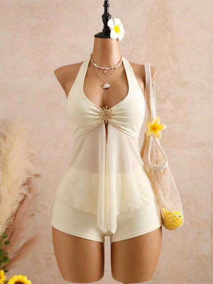 Sun-Embellished Halter Cover-Up Set