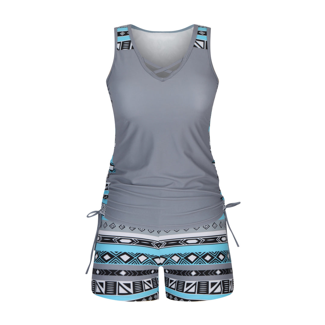 Women Fashion Two-Piece Tankini Set, Criss Cross &amp; Drawstring Design